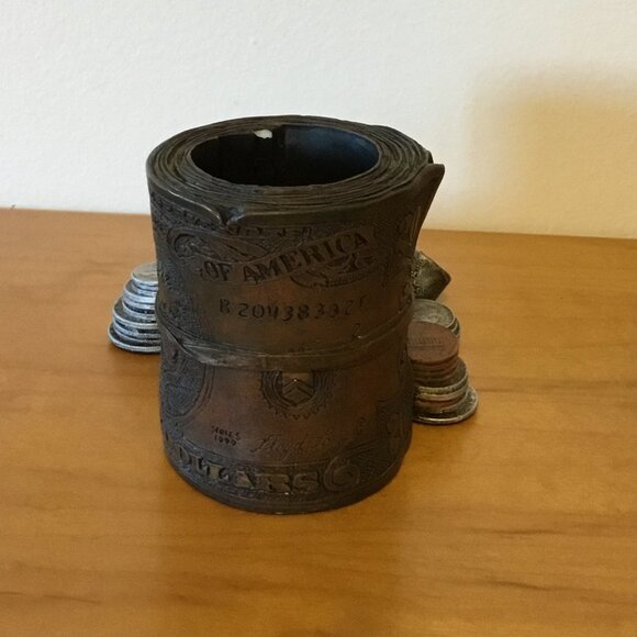 RARE VINTAGE BANK CALCULATOR COINS & ROLL of DOLLARS 3D OFFICE DESK SHELVE DECOR - Picture 3 of 12